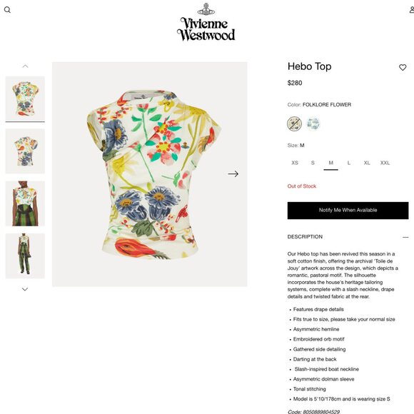 Vivienne Westwood Hebo Top, Folklore Flower - Picture 12 of 12